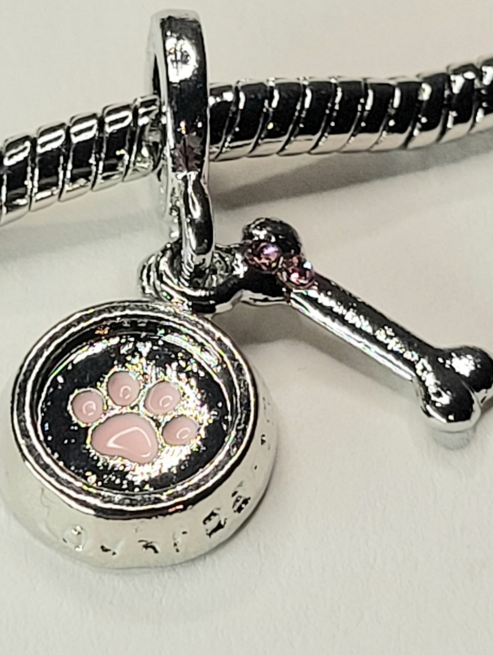 New For Pandora Charm Bracelets Pink And Silver Color Dog Bowl And Bone Charm! - Picture 5 of 5
